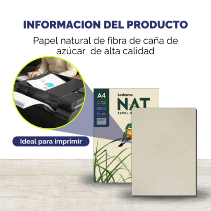 Papel Obra en resma de 500 hojas A4 Ledesma NAT (210 x 297 mm.) de 75 Grs. - Imagen 4