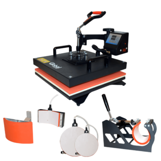 Plancha de Calor para Sublimación 5 en 1 - Plana 30x38cm + Platos 8in/11cm (Resistencia Completa) + Platos 10in/15cm (Resistencia Completa) + Gorras + Tazas Planas 7,5-9cm/11oz - Rango Temp 0-250º - Potencia 1400w - 110/220v - 25Kg - Global Electronics (C
