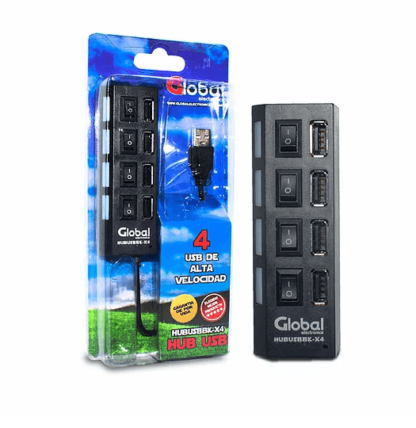 Hub Usb De 4 Puertos Usb 2.0 Negro Global Electronics