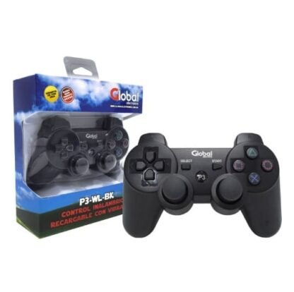 Joystick Controlador Inalambrico Compatible P3 Recargable con Vibración color negro - Global Electronics (Caja x 50)