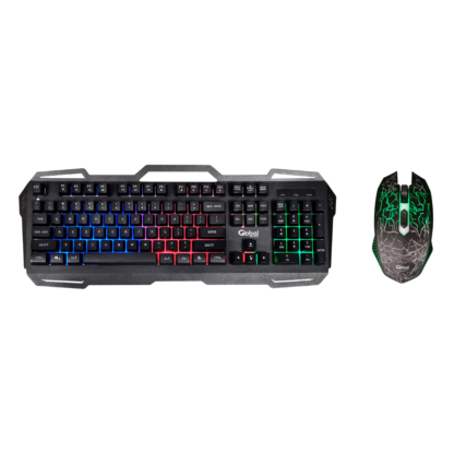 Teclado y Mouse GAMER Combo con luces led Teclado Metálico Porta Celular con 3 colores de luz y Mouse 4D 2400dpi configurables con 7 colores de luz con cable USB - Global Electronics