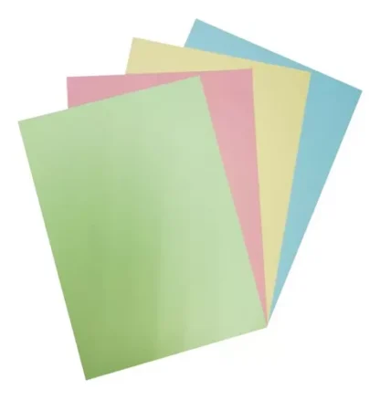 Papel Mate Opalina A4 en resma de 100 hojas Colores: Amarillo, Cyan, Verde, Rosa
