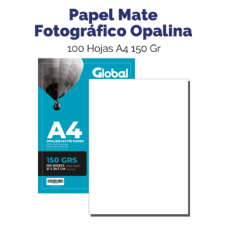 Papel Mate Opalina en resma de 20 hojas A4 (210 x 297 mm.) de 150 Grs. - Global Electronics - Codigo Despacho 24-033-ZFE1-007095-L