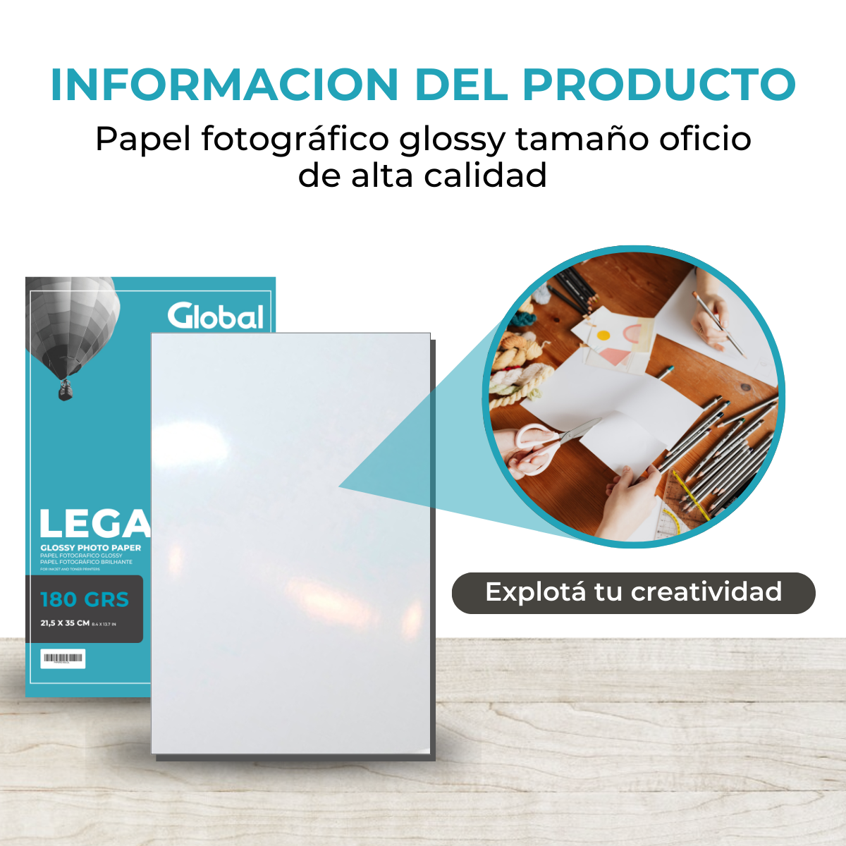 Papel Glossy Legal Oficio de 180 Grs - Resma de 20 hojas - Imagen 6