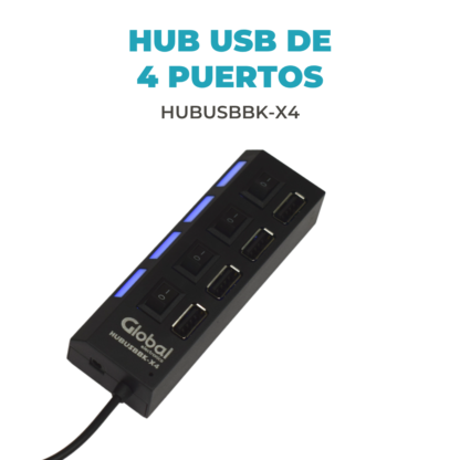 Hub Usb Cargador De 4 Puertos Usb 2.0 Negro - Imagen 3