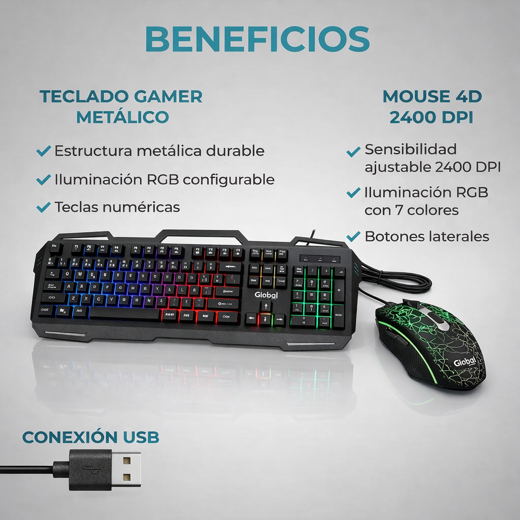 Combo Gamer Teclado y Mouse con Luces LED | Global - Imagen 2