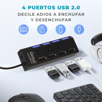 Hub Usb Cargador De 4 Puertos Usb 2.0 Negro - Imagen 9