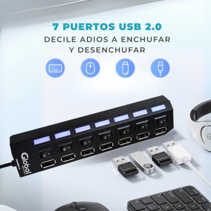 Hub Usb Cargador de 7 Puertos Usb 2.0 Con Switch De Encendido - Imagen 3