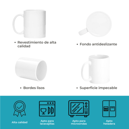 Taza Sublimable de Ceramica Recta con Asa Blanca Glossy de 11Oz 330cm3 - Imagen 5