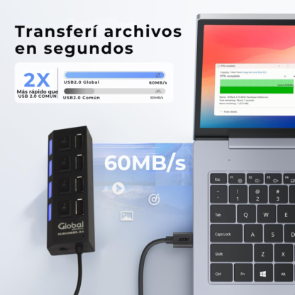 Hub Usb Cargador De 4 Puertos Usb 2.0 Negro - Imagen 10