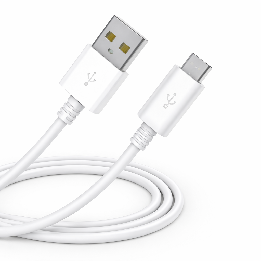 Cable USB para Carga y Datos Tipo Micro USB V8 de 1 mt de largo color Blanco en bolsa