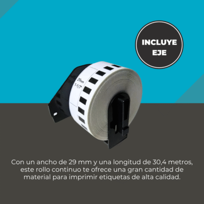 Cinta Label Tape DK2210 Compatible Brother – Negro sobre Blanco con Eje - Imagen 10