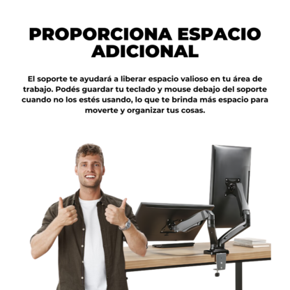 Soporte Monitor Doble de Brazo Neumático Movil de 13¨ a 30¨ VESA 75x75 100x100 hasta 10kg - Imagen 11