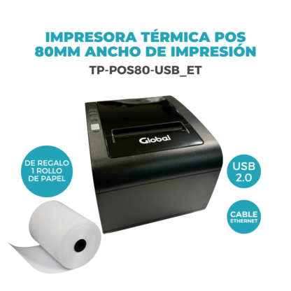 Impresora Térmica POS 80mm ancho de impresión - USB 2.0 + Ethernet Red + RJ11- 203dpi - 100mm/s - Imagen 3