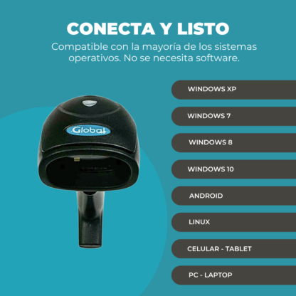 Pistola lectora de códigos de barras 1D Lineales - USB - Imagen 3
