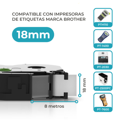 Cinta Rotuladora Compatible Brother AZ-241 Negro sobre Blanco - Imagen 4