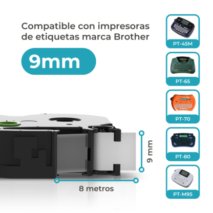 Cinta Rotuladora Para Brother 9mm Mk221 Negro sobre blanco - Imagen 10