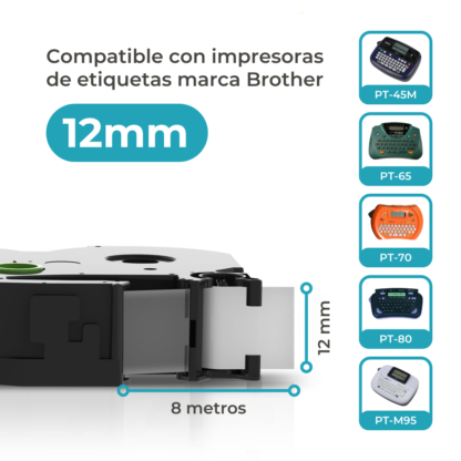 Cinta Brother Rotuladora MK-231 Negro sobre blanco 12mm - Imagen 11