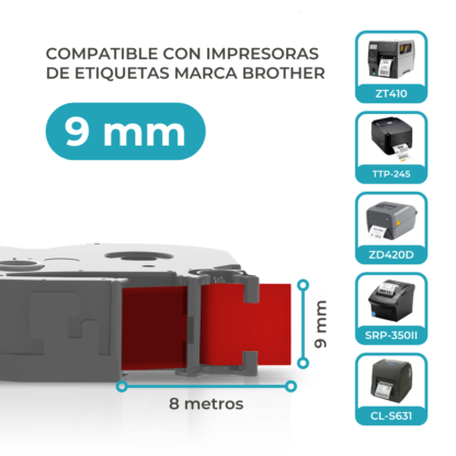 Cinta Rotuladora Ribbon 9mm Mk421 Negro sobre rojo - Imagen 2
