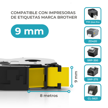 Cinta Rotuladora Compatible Brother MK-621 Negro sobre Amarillo - Imagen 4