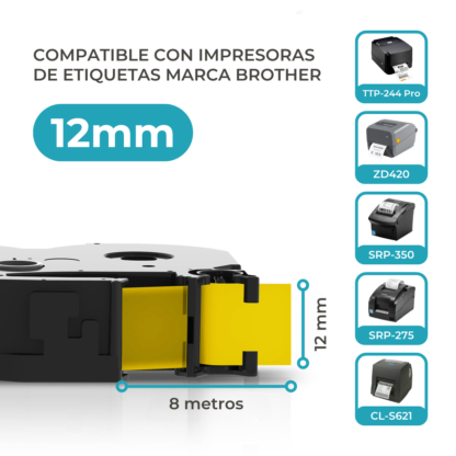 Cinta Rotuladora Compatible Brother MK-631 Negro sobre Amarillo - Imagen 4