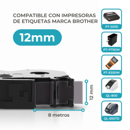 Cinta Rotuladora Compatible Brother TZE Modelos 131/231/431/531/631/731 de 12 mm x 8 mts - Imagen 8
