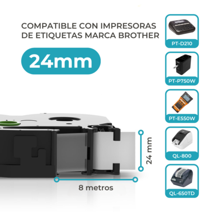 Cinta Rotuladora Compatible Brother TZE-251 Negro sobre Blanco - Imagen 3