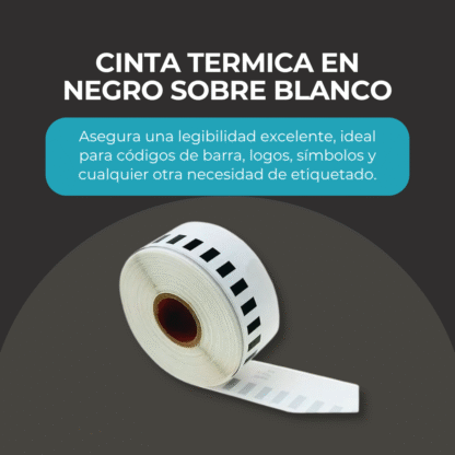 Cinta Label Tape DK2210 Compatible Brother – Negro sobre Blanco con Eje - Imagen 3