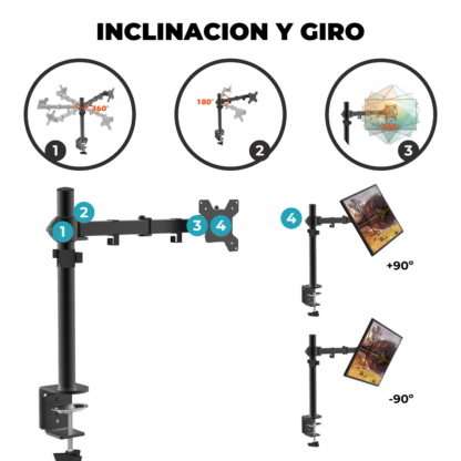 Soporte Monitor Simple de Brazo Movible de 10¨ a 27¨ VESA 50x50 75x75 100x100 hasta 10kg - Imagen 4