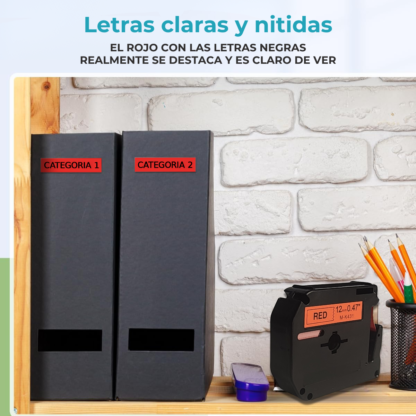 Cinta Compatible Para Brother Mk431 Negro sobre rojo - Imagen 2
