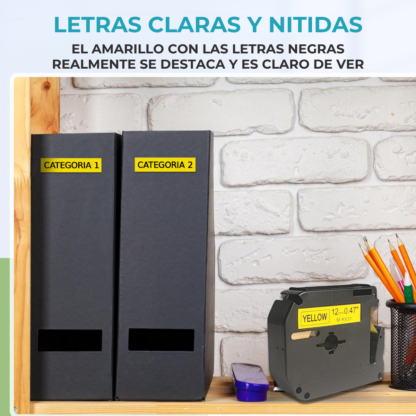 Cinta Rotuladora Compatible Brother MK-631 Negro sobre Amarillo - Imagen 5