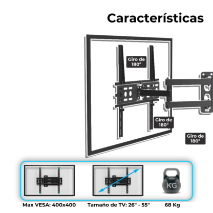 Soporte TV con Brazo Doble 26" a 63" – Movilidad Total y Máxima Firmeza - Imagen 5