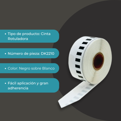 Cinta Label Tape DK2210 Compatible Brother – Negro sobre Blanco con Eje - Imagen 5