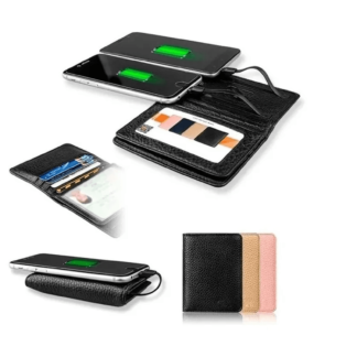 Cargador Portátil Billetera Cuero Power Bank 4000 Mah Con Cierre