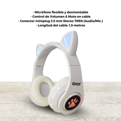 Auricular Bluetooth Inalambrico Stereo con Orejas de Gato EPBL038 - Imagen 7