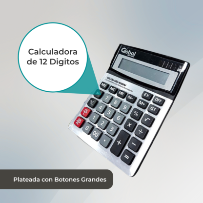 Calculadora de 12 Dígitos Metálica 1200V Plateada con Botones Grandes - Imagen 2