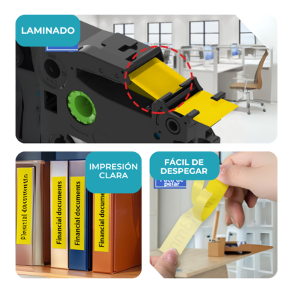 Cinta Rotuladora Compatible Brother MK-621 Negro sobre Amarillo - Imagen 7