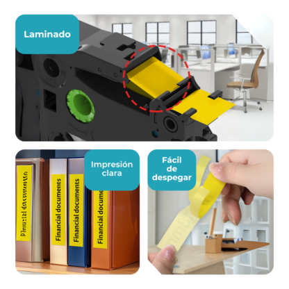 Cinta Rotuladora Compatible Brother MK-631 Negro sobre Amarillo - Imagen 7