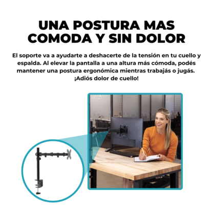 Soporte Monitor Simple de Brazo Movible de 10¨ a 27¨ VESA 50x50 75x75 100x100 hasta 10kg - Imagen 7