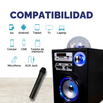 Parlante Bluetooth con Bola de Luz LED 10W – Karaoke con Micrófono para tus mejores momentos - Imagen 7