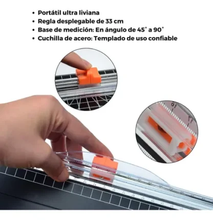Cizalla Plástica Rotativa A4 de 310mm para Corte Recto (10 Hojas 80 Grs.) con Regla Extensible Portátil - Imagen 9