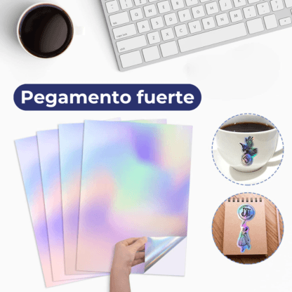 Papel Holográfico Autoadhesivo Base Agua Fantasía Resistente al Agua en resma de 100 hojas A4 (210 x 297 mm.) de 180 Grs. - Imagen 6