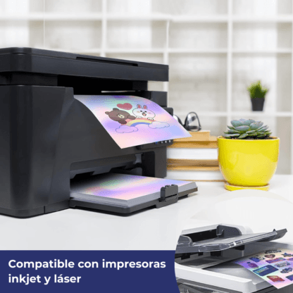 Papel Holográfico Autoadhesivo Base Agua Fantasía Resistente al Agua en resma de 100 hojas A4 (210 x 297 mm.) de 180 Grs. - Imagen 7