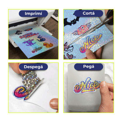 Papel Holográfico Autoadhesivo Base Agua Fantasía Resistente al Agua en resma de 100 hojas A4 (210 x 297 mm.) de 180 Grs. - Imagen 8
