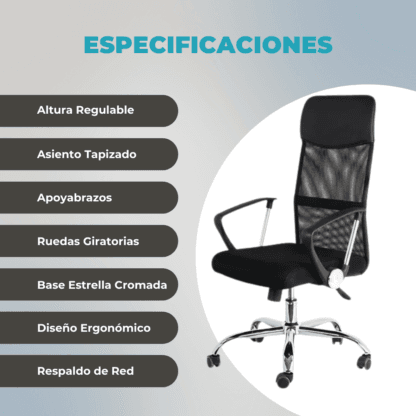 Silla Ergonómica Negra Gerencial Escritorio Oficina - Imagen 3