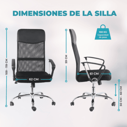 Silla Ergonómica Negra Gerencial Escritorio Oficina - Imagen 4