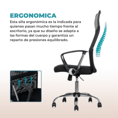Silla Ergonómica Negra Gerencial Escritorio Oficina - Imagen 6