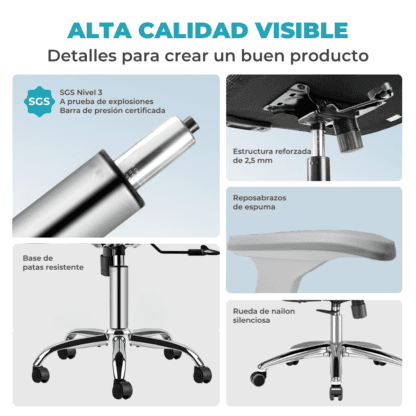 Silla De Escritorio Ergonómica Gris Con Tapizado Mesh - Imagen 8