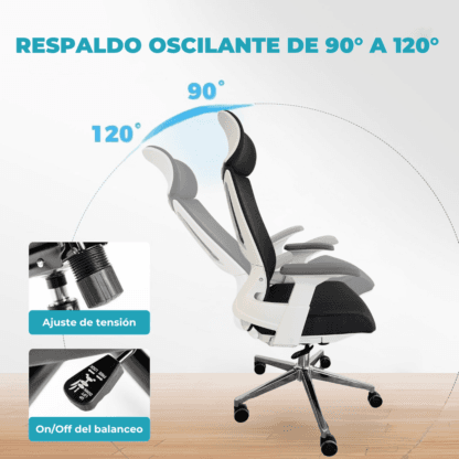 Silla De Escritorio Ergonómica Gris Con Tapizado Mesh - Imagen 9