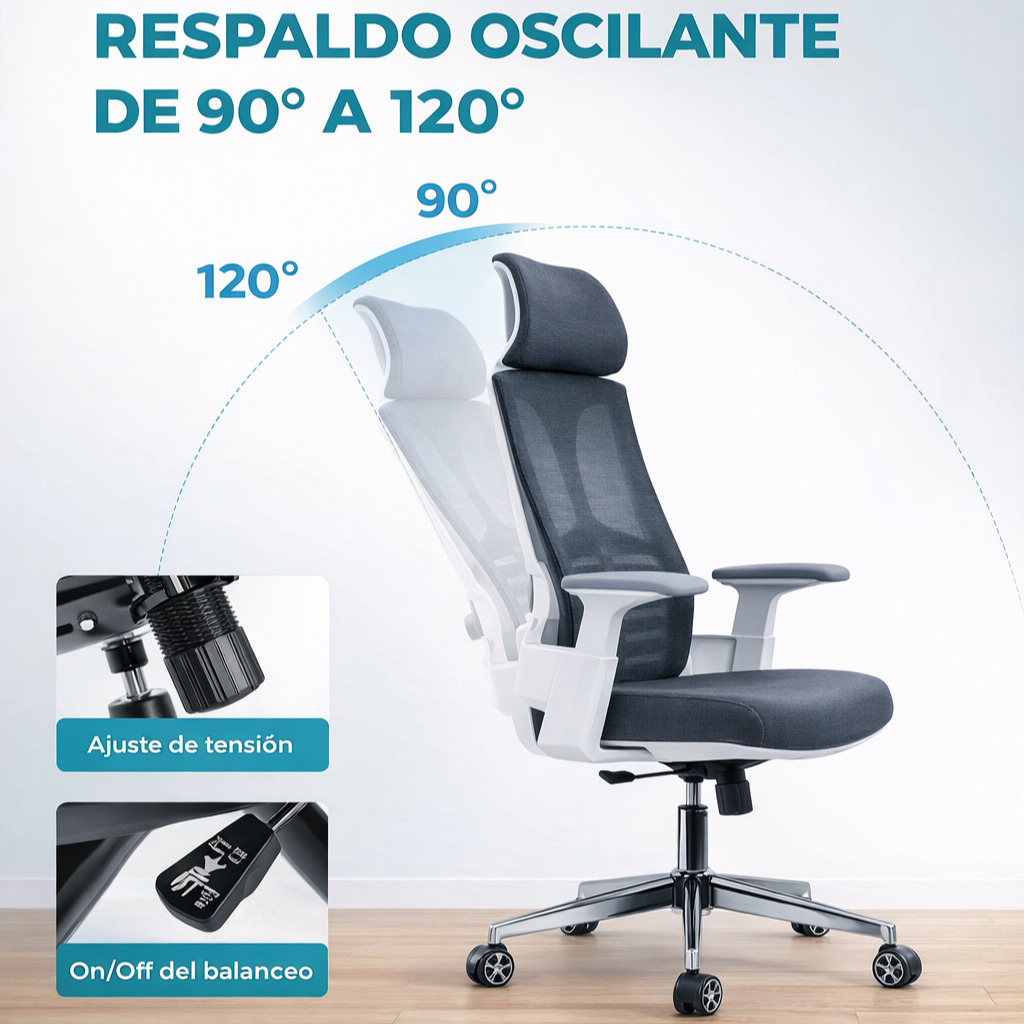 Silla De Escritorio Ergonómica Gris Con Tapizado Mesh - Imagen 7